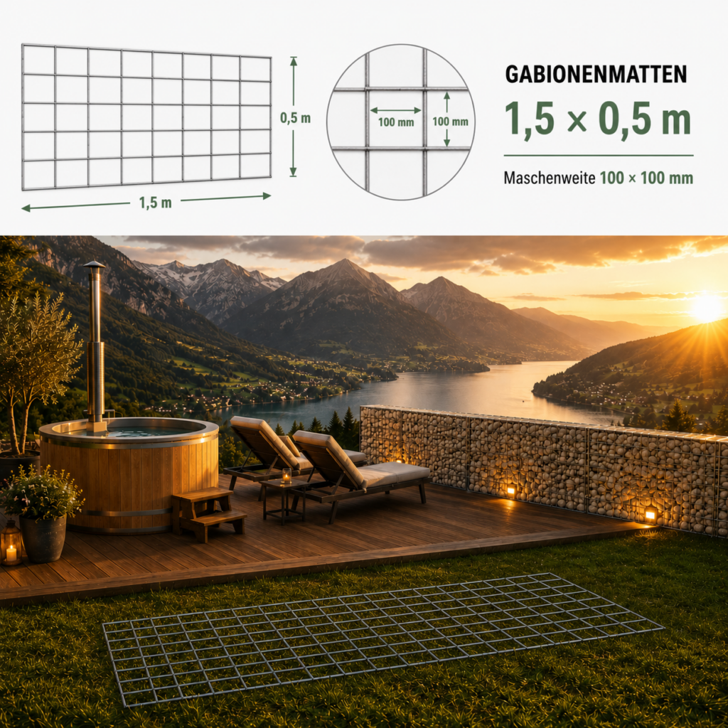 Gabionové sítě 1,5 x 0,5 m — verzinkte Matte für lange niedrige Gabiony