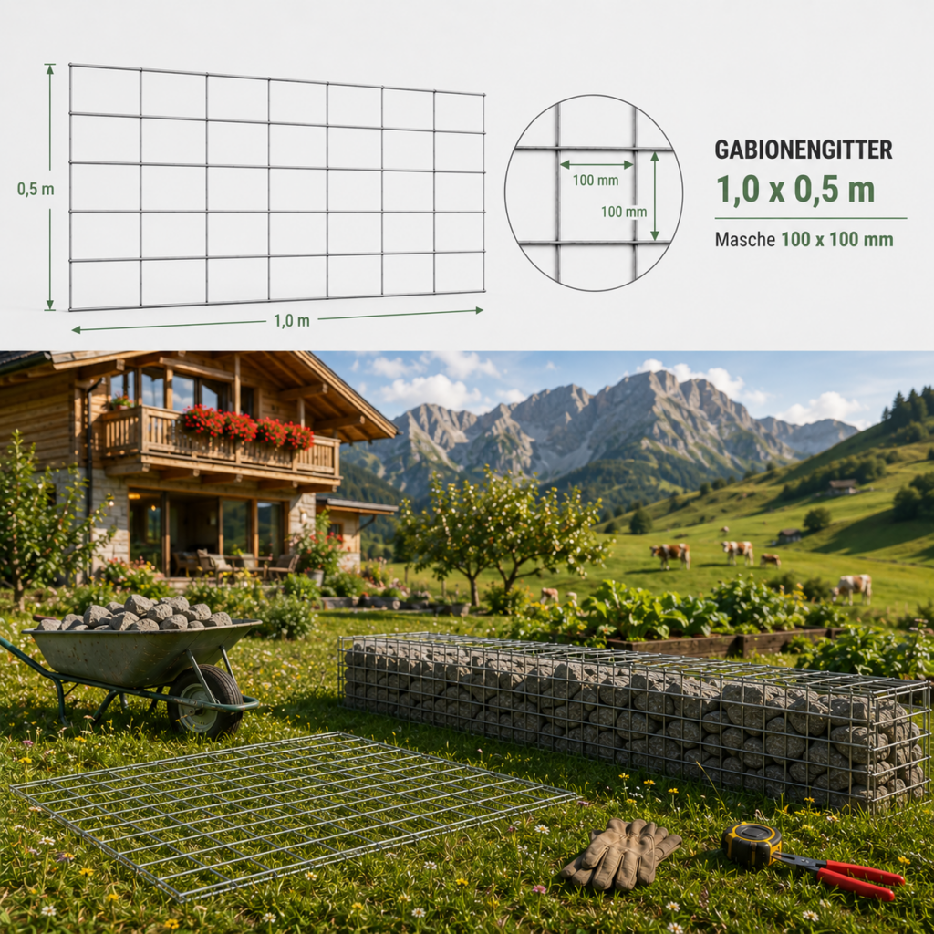 Gabionové sítě 1,0 x 0,5 m — verzinkte Gittermatte für stabile Gabiony
