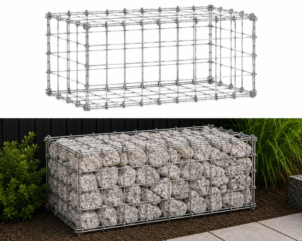 Gabionykorb 1,0 x 0,5 x 0,5 m — verzinkter Gabionykorb mit Masche 100 x 100 mm
