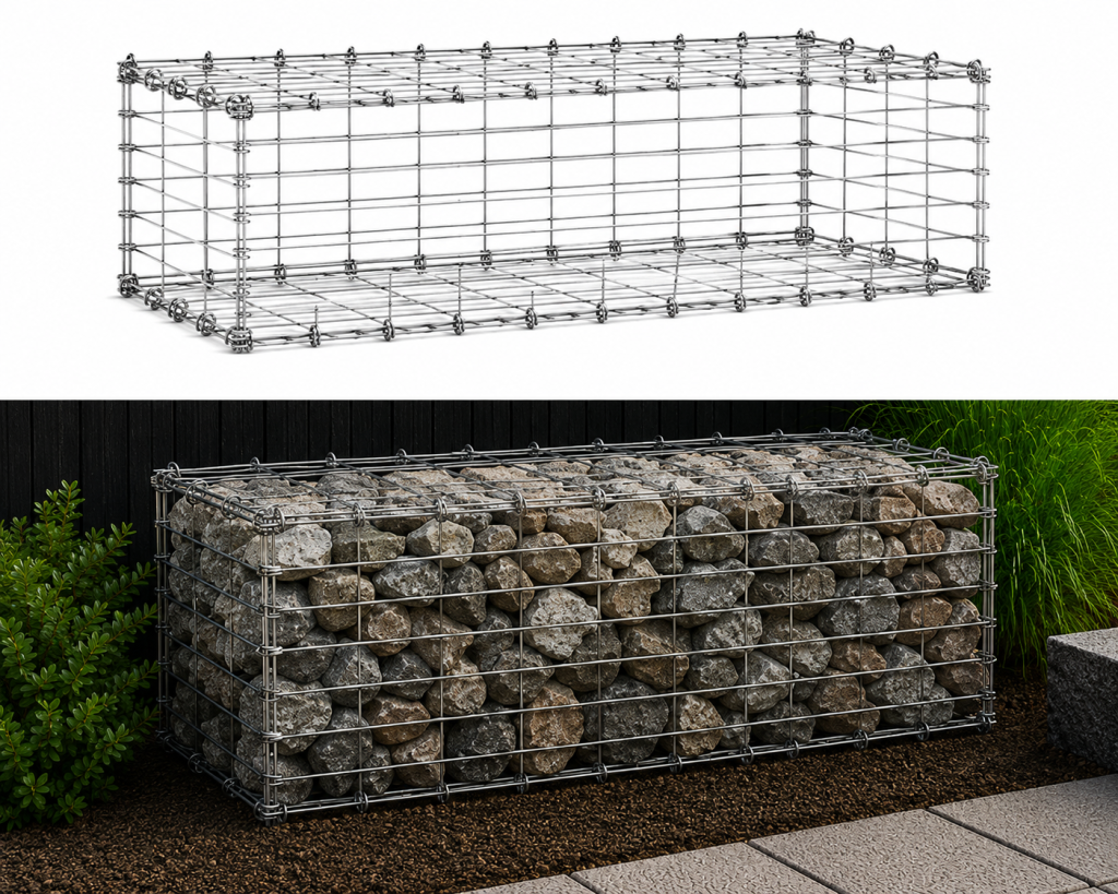 Gabionykorb 1,0 x 0,5 x 0,5 m Horizontal — verzinkter Gabionykorb mit Masche 50 x 100 mm