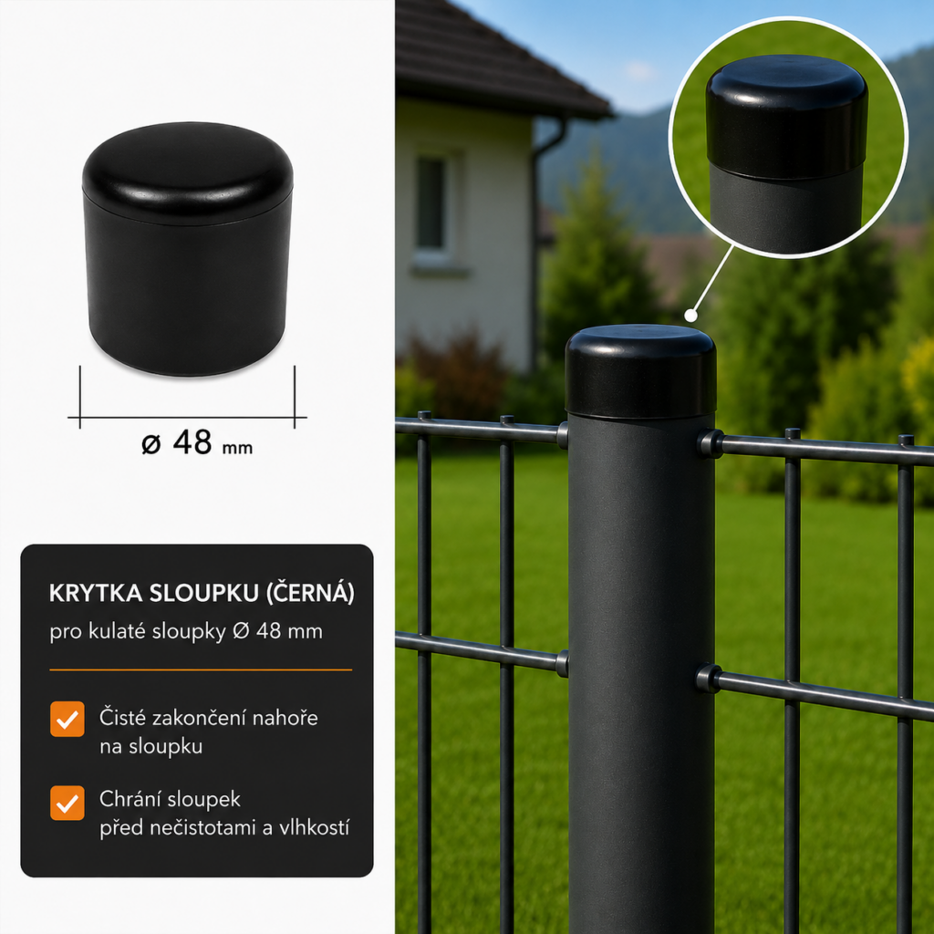 Krytka sloupku černá pro kulaté sloupky 48 mm