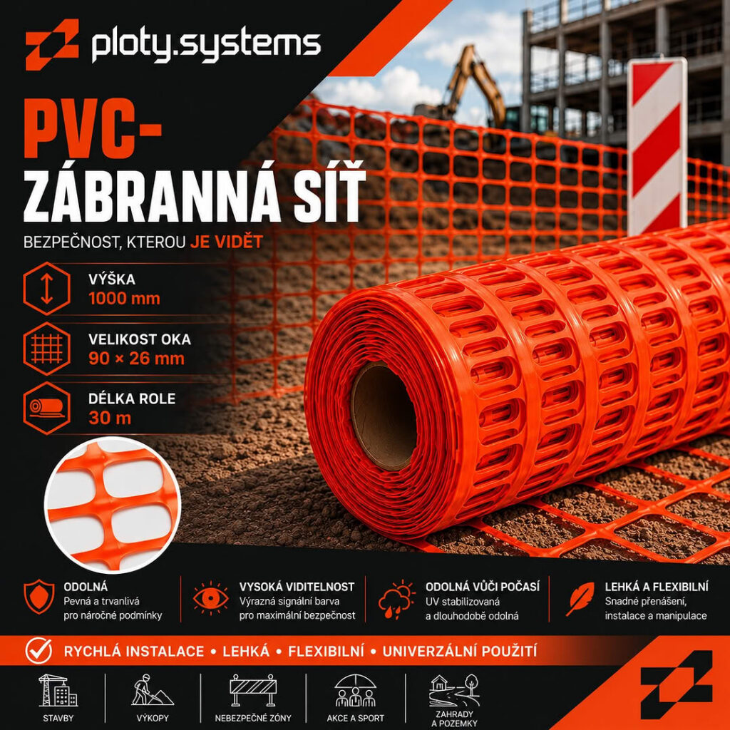PVC bezpečnostní síť výška 1000 mm, oko 90 x 26 mm, 30 m